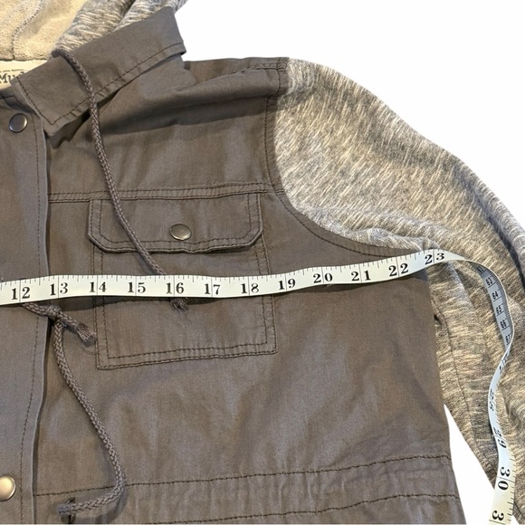 Mudd Utility Jacket Women’s XL Hooded Mixed Media Gray Snap Zip Front - Picture 5 of 6